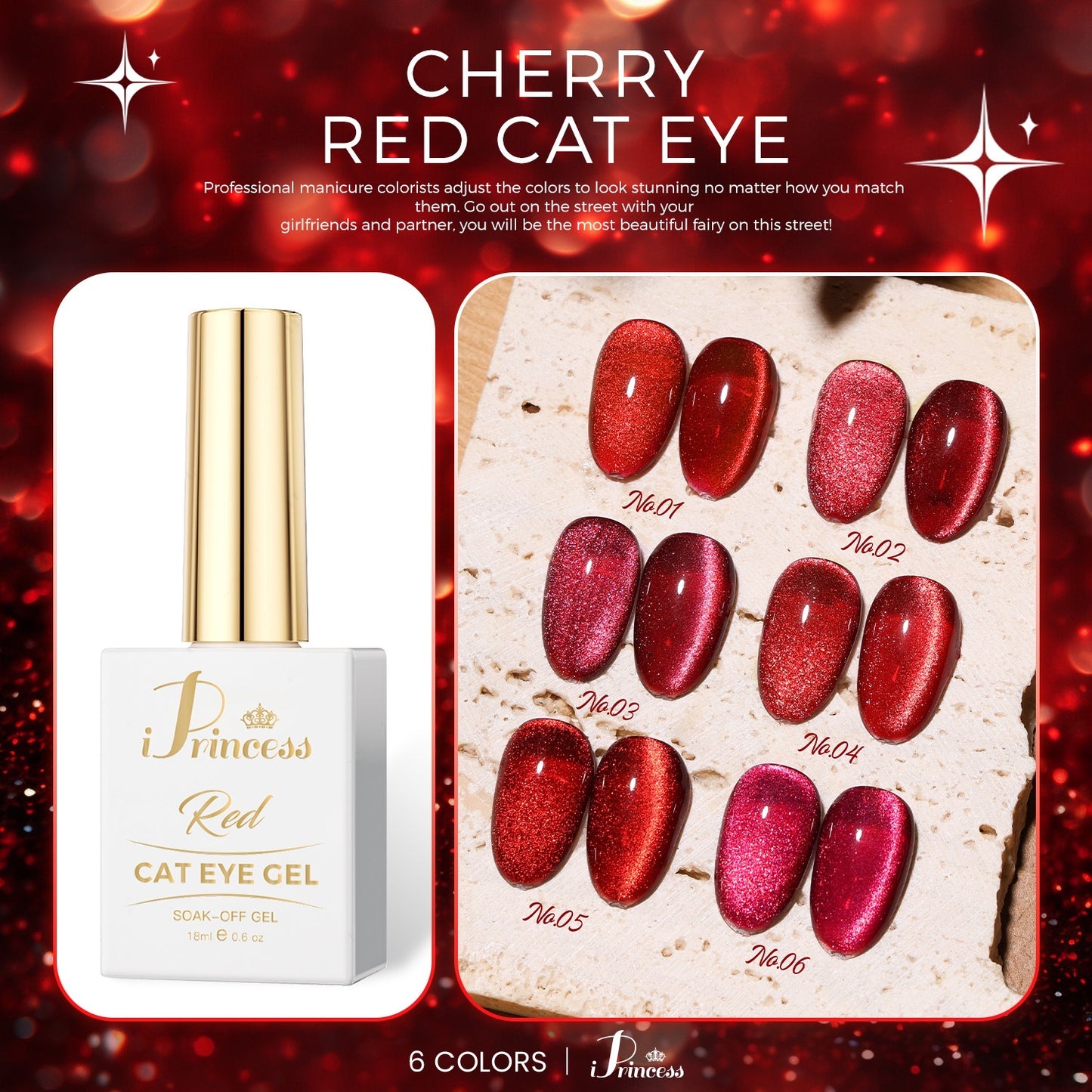 iPrincess Red Cateyes - 6 Colors Plus Color Sample