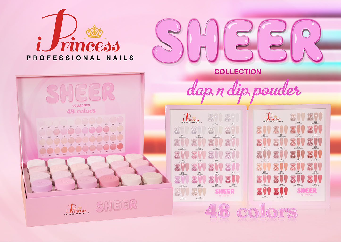 iPrincess Sheer 3 in 1 Gel, Polish n Powder Collection : 48 Colors with 3 Sample Book : Free Shipping