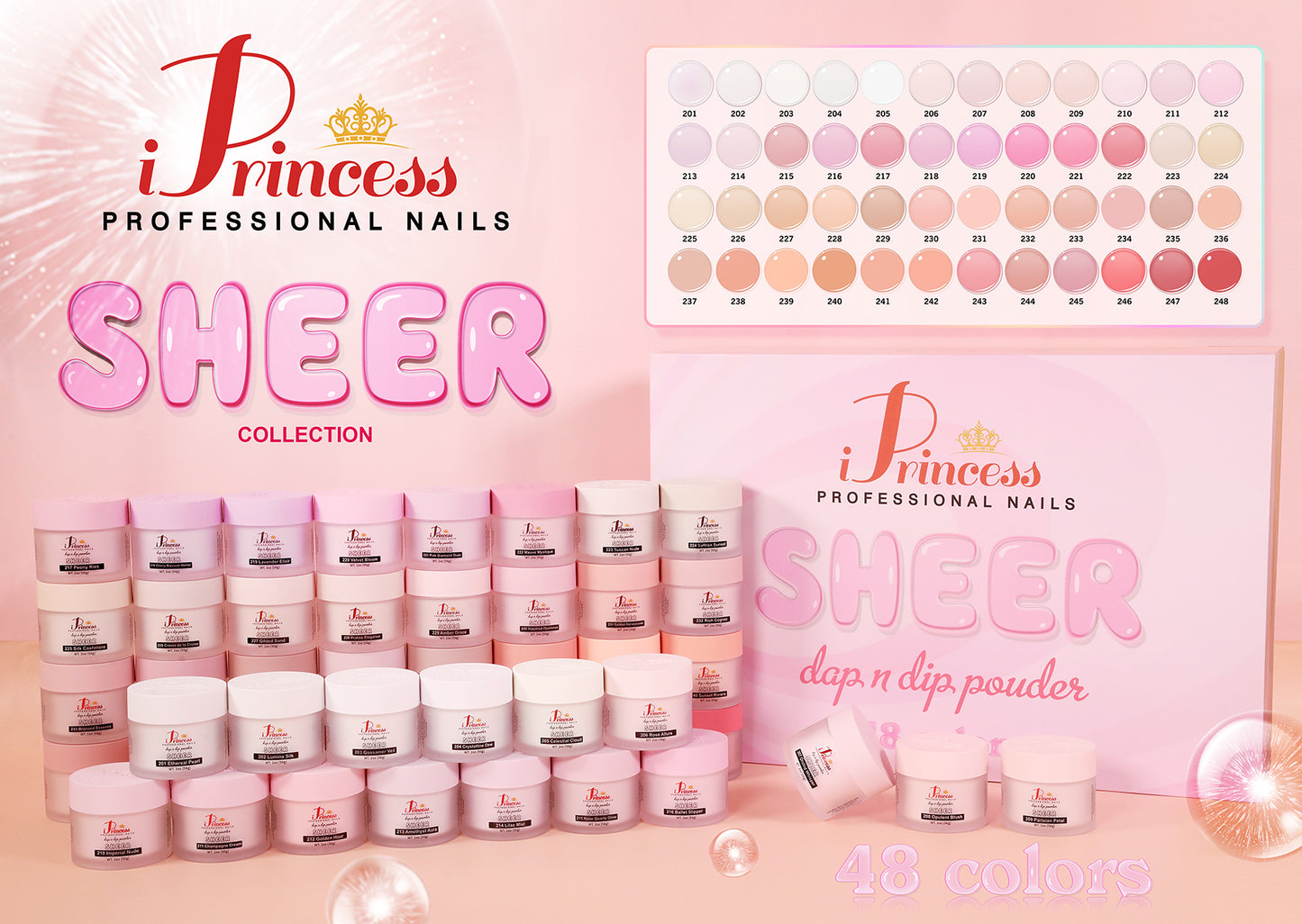iPrincess Sheer 3 in 1 Gel, Polish n Powder Collection : 48 Colors with 3 Sample Book : Free Shipping